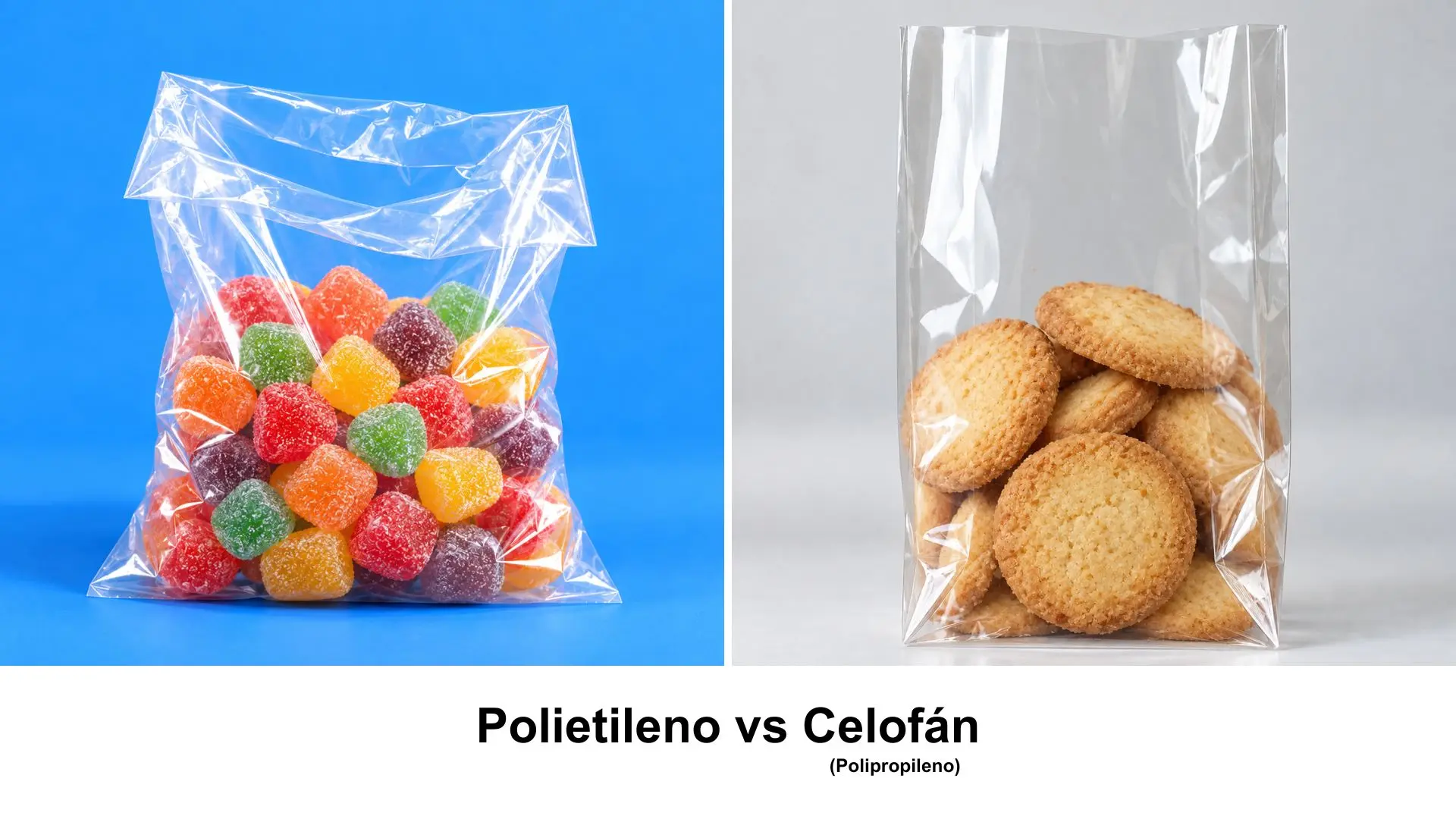 Comparativa de bolsa de polietileno vs celofán y polipropileno